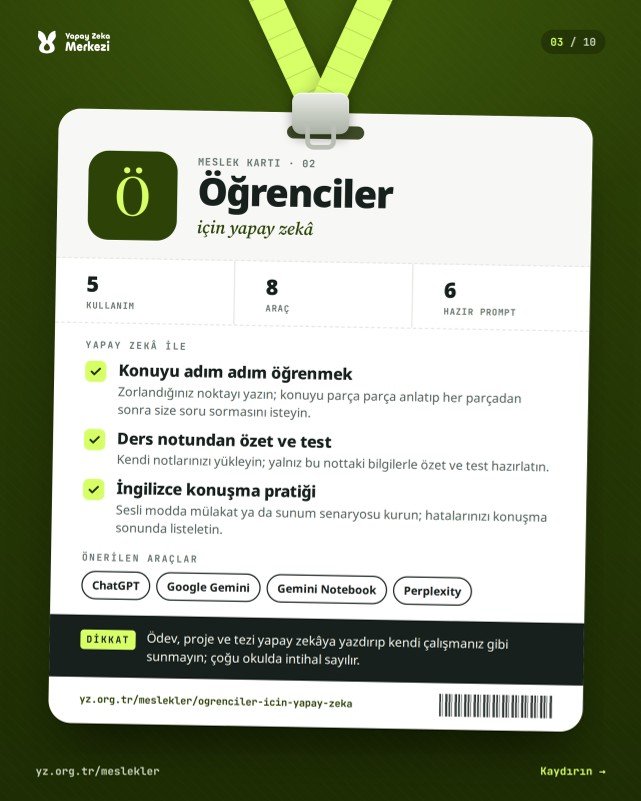 Mesleğinize göre yapay zekâ: 8 meslek, 8 kart — sayfa 3 / 10