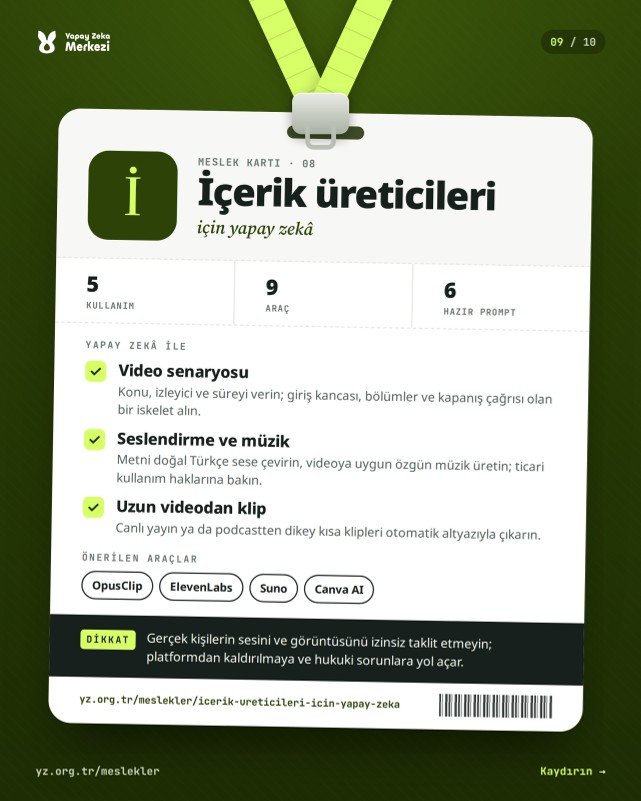 Mesleğinize göre yapay zekâ: 8 meslek, 8 kart — sayfa 9 / 10