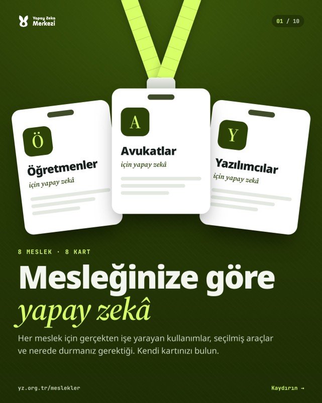 Mesleğinize göre yapay zekâ: 8 meslek, 8 kart — sayfa 1 / 10