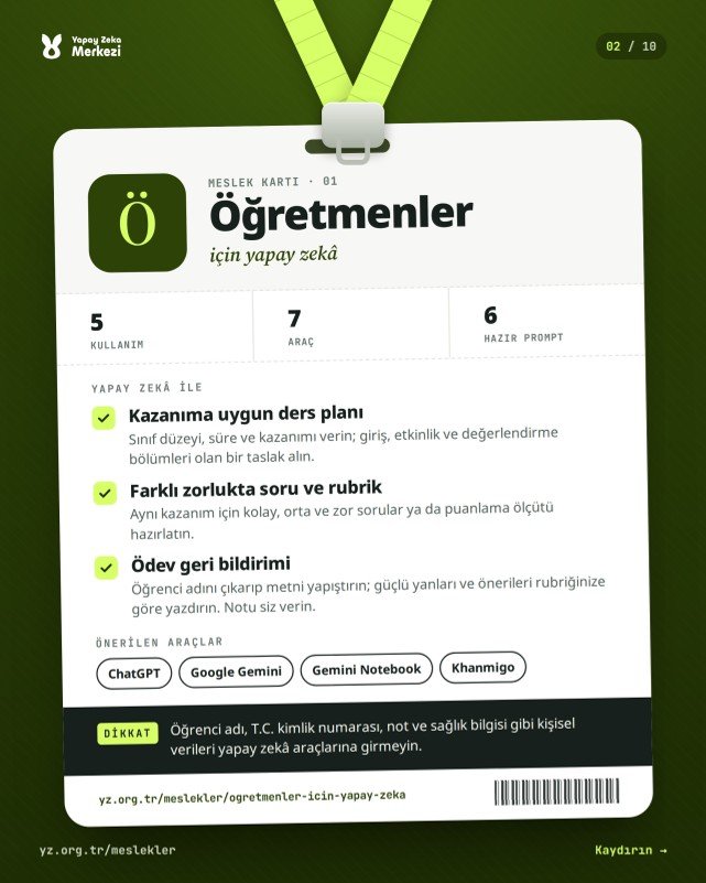 Mesleğinize göre yapay zekâ: 8 meslek, 8 kart — sayfa 2 / 10